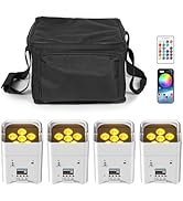 DazzlingStage 9600mAh Wireless Uplights, 6x20W RGBWA UV Stage Lights, APP/DMX512/Remote Controlle...