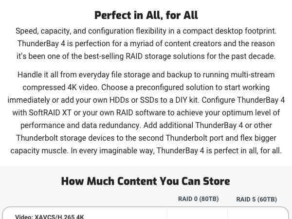 ThunderBay 4 Thunderbolt 3 RAID 2 4 5 10 SOFTRAID EXTERNAL STORAGE SOLUTION SSD HDD 2.5” 3.5”