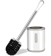 AONEZ Compact Toilet Brush &amp; Holder, Stainless Steel Handle, Space Saving for Storage, Deep Clean...