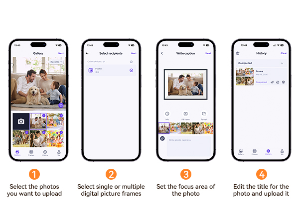 Upload photos or videos to digital picture frame through the app