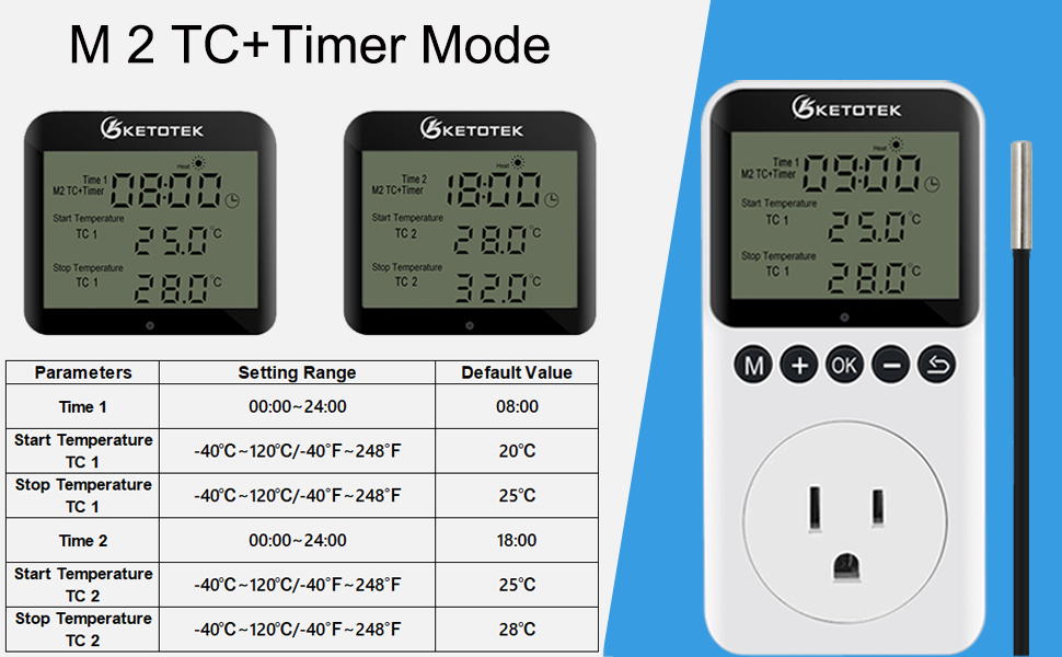 Digital Thermostat Temperature Controller Controlled Outlet Plug Day Night Timer 120V Sensor Probe