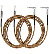 pegcabac 10FT 2-Pack Guitar Cable, TS 1/4 Inch Straight to Right Angled Gold Plated Instrument Ca...