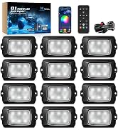 MICTUNING Q1 RGBW LED Rock Lights, APP &amp; Remote Dual Control, 12 Pods Pure Color Underglow Neon L...