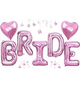 40inch Pink BRIDE Letter Balloons, Giant Pink Bride Foil Helium Balloon Banner with Heart Balloon...