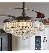 Kunywooe 48" Chandelier with Fan - Crystal Ceiling Fans with Lights, Retractable Fandelier with R...