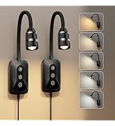 HUAEU 2 Pack Wall Mounted Headboard Reading Light, LED Dimmable Touch Control, Flexible Gooseneck...