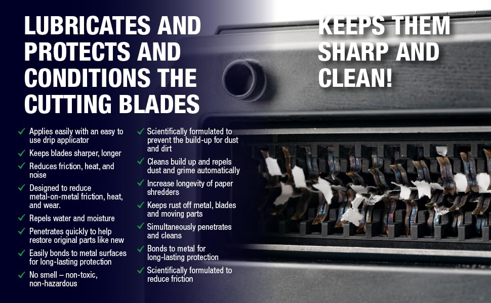 Lubricant, Protect, Clean Shredders, Condition Cutting Blades, Sharpen Blades, Papershredder Lube