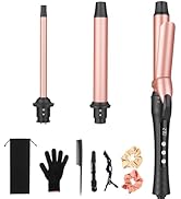 Curling Iron Set, 3 in 1 Curling Wand with Interchangeable Ceramic Barrels 0.5 to 1.25 Inch, 14 T...