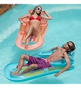 Pool Floats Adult Size Lounger with Cup Holder (2 Pack) Inflatable Floats for Swimming Pool &amp; Lak...