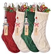 Christmas Stockings Set of 4, Personalized Stocking Set with DIY Snowman Tags, Custom Stockings C...