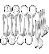 Teivio Hammered Stainless Steel Metal Serving Utensils Set of 12, 10" Serving Spoons, 10" Slotted...