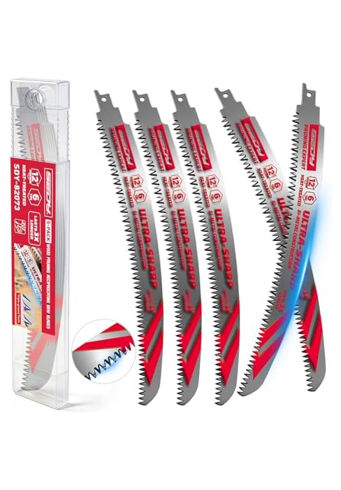12 Inch Japanese Teeth Reciprocating Saw Blades, 6TPI Arc Edge Wood Pruning Saw Blades Set with S...