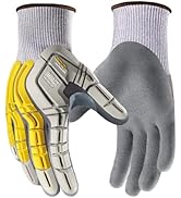 COOLJOB TPR Impact Resistant Safety Work Gloves with Grip, Sandy Nitrile Dipped Utility Gloves fo...