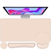 Mouse Pad Desk Pad Protector, Keyboard Wrist Rest + Mouse Pad Wrist Rest +Coaster, Large Gaming M...