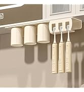Toothbrush Holders for Bathrooms, Electric Toothbrush Holder with 3 Cups 3 Brush Slots for Mirror...