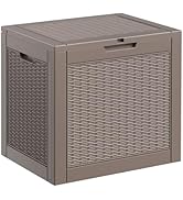 PatioZen 30 Gallon Deck Box, Wicker Pattern Resin Outdoor Storage Box Waterproof, Outside Deck Bo...