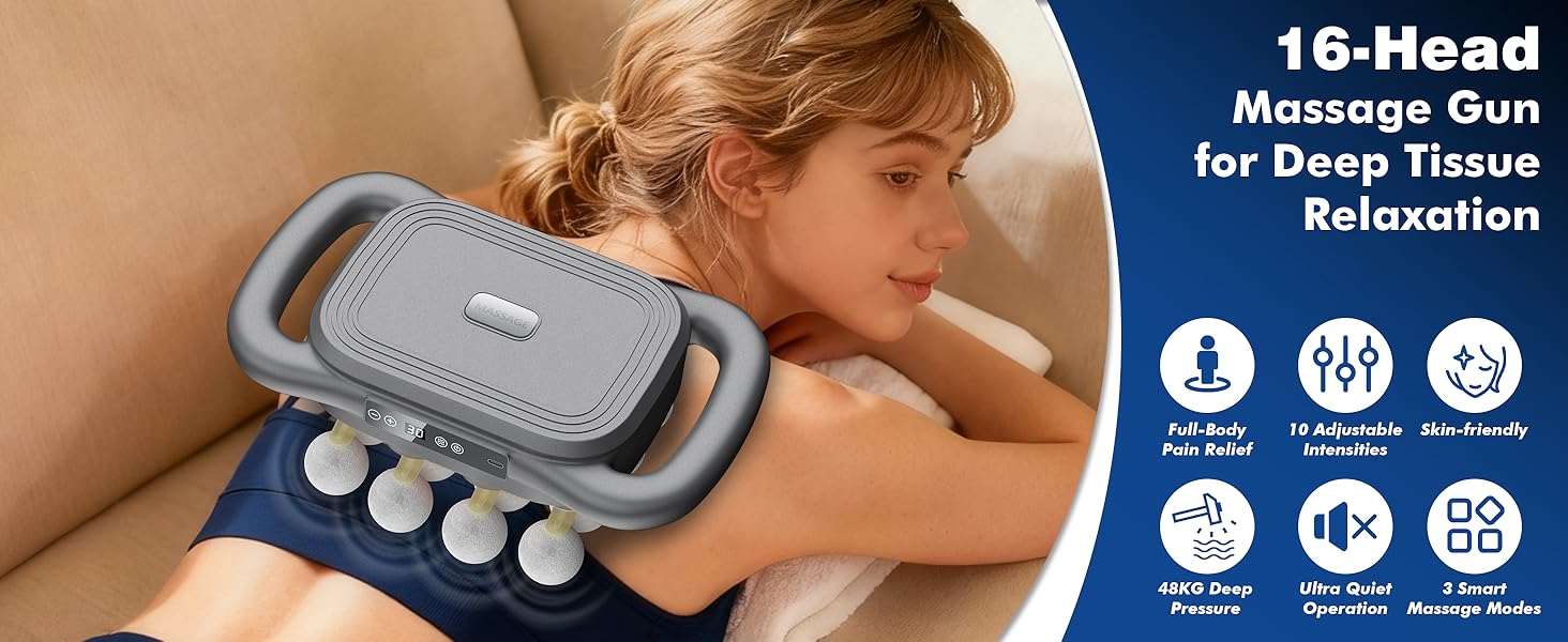 Massage the Whole Body with a 16-head Massage Gun