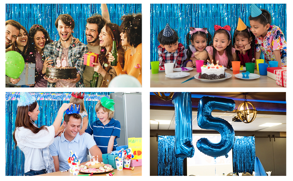 blue tinsel backdrop birthday party decorations tinsel curtain party streamers backdrop foil fringe