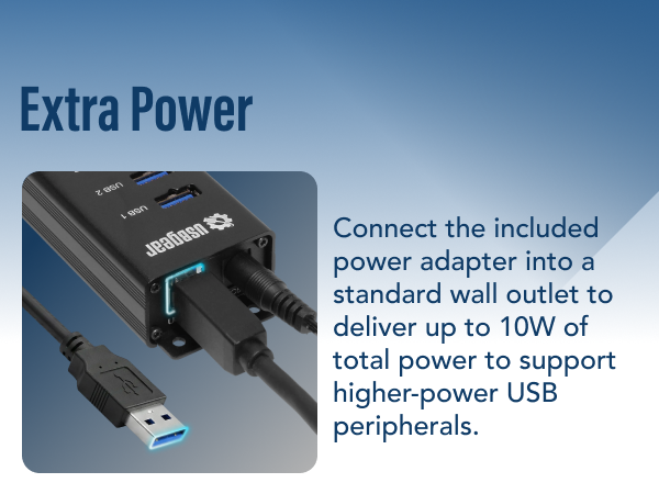 extra power 4 port USB hub with powered USB input, USB 3.0 data hub for high demand devices