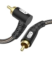 EMK 90 Degree RCA Subwoofer Cable 24K Gold-Plated Connector Nylon Braided Double Shielded – Suppo...