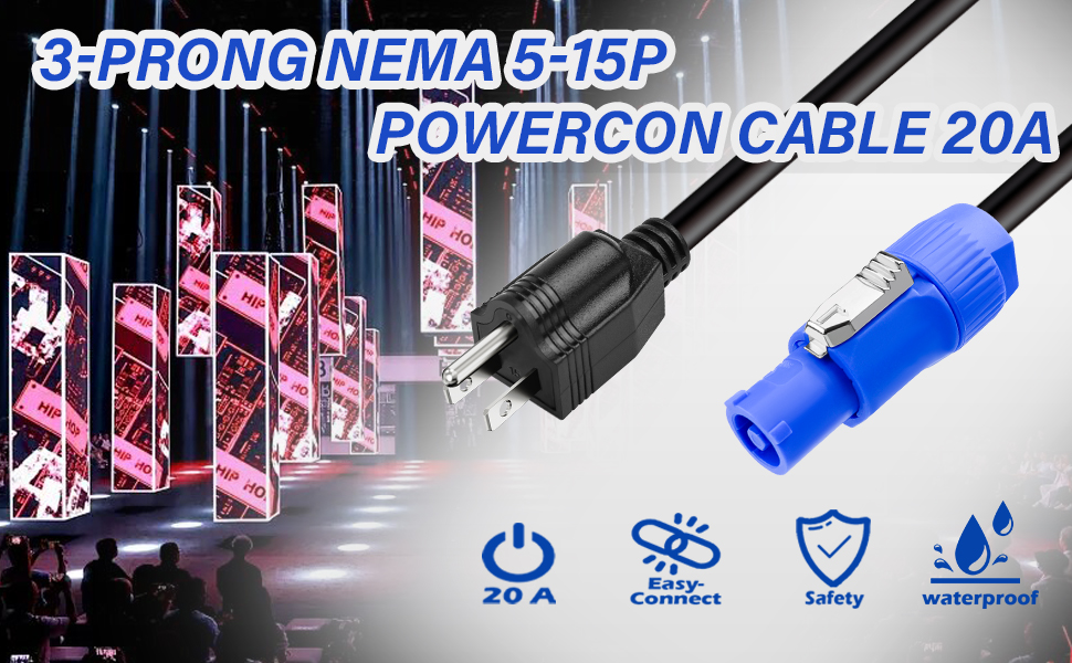 3 Pin PowerCon Input Male Connector to NEMA 5-15P Male Extension