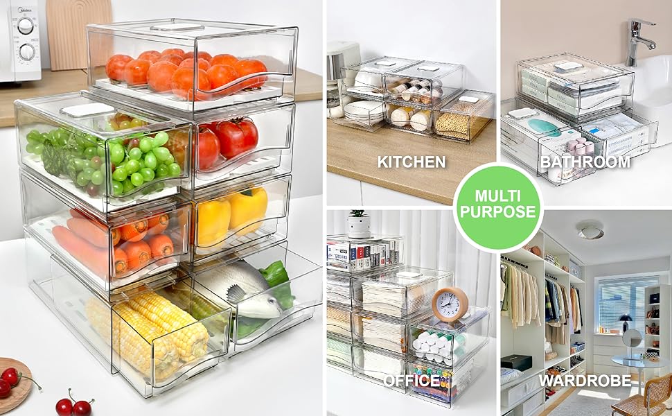 Pack Plastic Freezer Organizer Bins for Freezer Kitchen Clear Pantry Organization and Storage Bins
