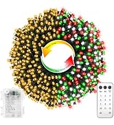 Red White Green Christmas String Lights Battery Operated, 100 LED Dual Color Changing Fairy Light...