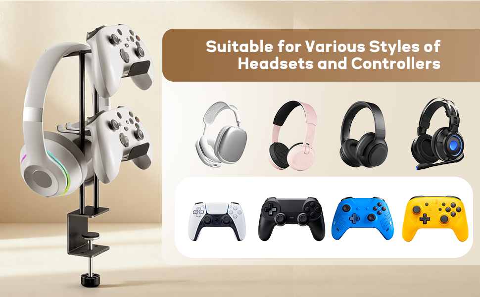 Headphone Stand Game Controller Holder On/Under Desk Clamp 4