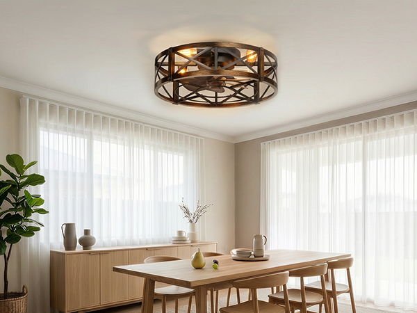 Caged Ceiling Fan with Light and Remote