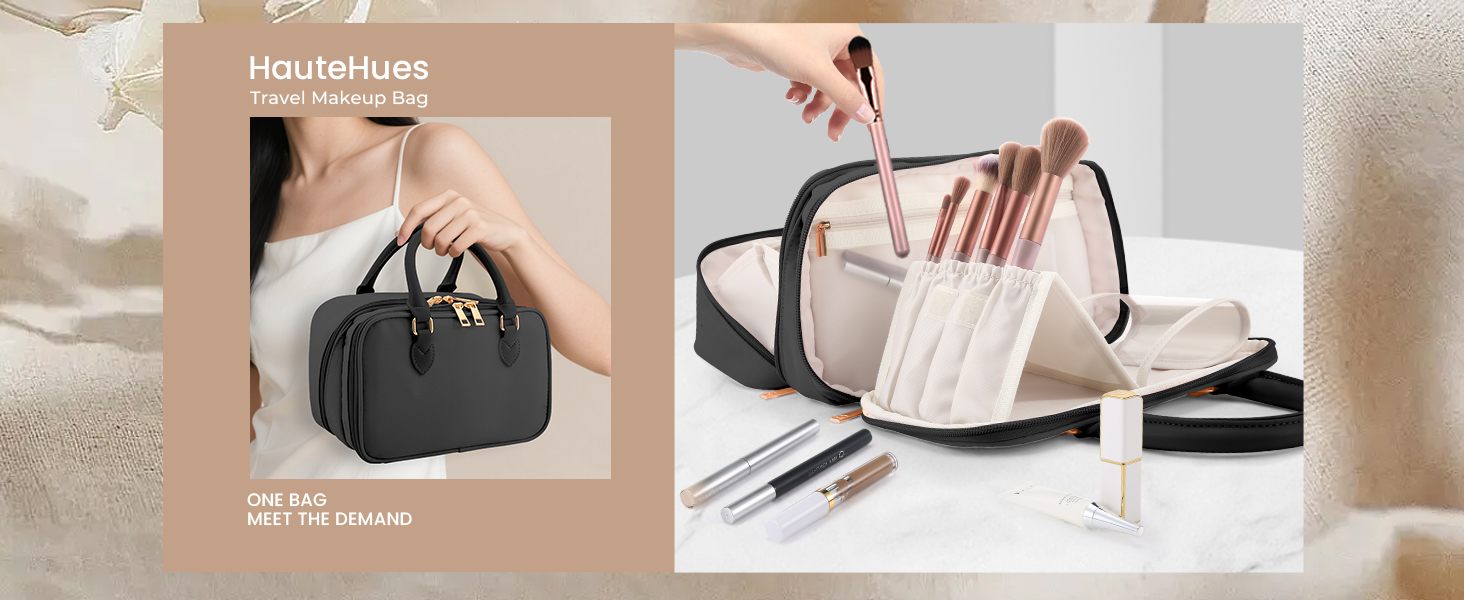 Travel Makeup Bag for Women Fashion Large Capacity Pouch Open Flat Cosmetic Portable Organizer