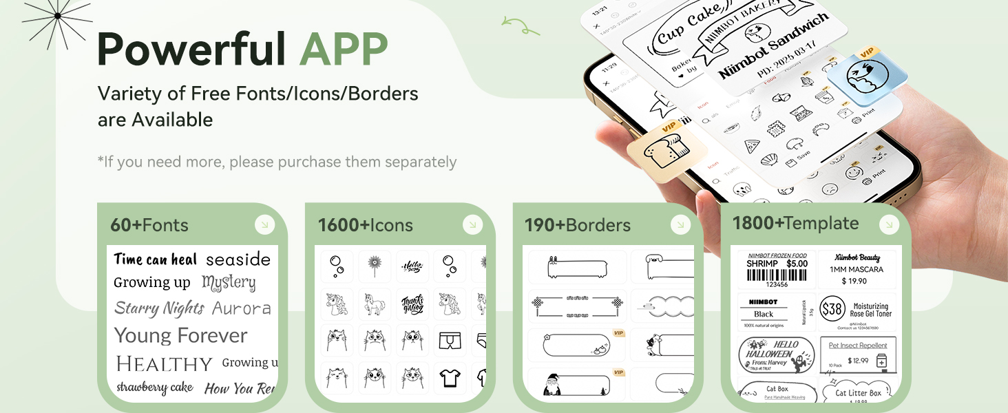 B21 Pro label maker with powerful app-NIIMBOT, variety of free fonts/icons/broders are available