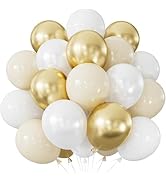 Gold and White Balloons – 24Pcs 12 Inch Metallic Gold, Sand, Pearl, and White Latex Balloons for ...
