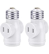 DiCUNO UL Listed E26 to 2 Polarized Outlet Socket Adapter, Standard (Medium) E26 Base Light Bulb ...