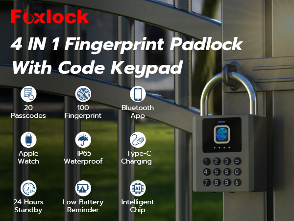 Foxlock Fingerprint Combination Padlock With Code Keypad