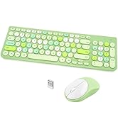 Wireless Keyboard and Mouse Combo, Retro Typewriter Keyboard with Round Keycaps, 2.4GHz USB Cute ...