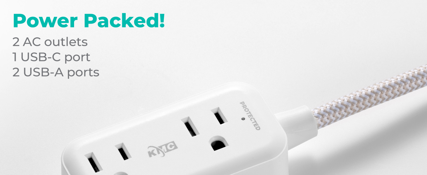Power Packed! 2 AC Outlets, 1 USB-C port &amp; 2 USB-A Ports - KMC 20204