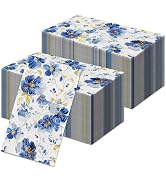 100-Pack Blue Floral Paper Napkins,Disposable Hand Towel,Decorative Bathroom Napkins Guest Dispos...