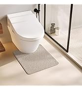 Chenille Bath Mat, Super Absorbent Non Slip Thin, Quick Dry U-Shaped, Beige 20x24