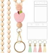 BESARME Teacher Lanyard with ID Holder Cute Wooden Beaded Lanyards for ID Card Badges Holder Boho...