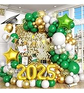 Green Gold White Balloons Arch Kit with Star Balloon Pennant Flag Bunting 2025 Foil Balloon Banne...