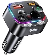 Syncwire Bluetooth 5.4 FM Transmitter Car Adapter 54W (PD 36W &amp; 18W) [Stronger Dual Mics] [Light ...
