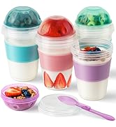 Freshmage 4 Pack 20 oz Yogurt Parfait Cups with Lids, Reusable Overnight Oats Containers with Lid...