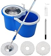 Mop Bucket Separate Dirty Water with 3 Microfiber Replacement Mop Head Refills, 61" Stainless Ste...