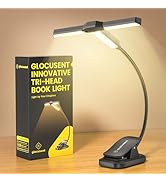 Glocusent Innovative Tri-Head Book Light for Reading in Bed, 3 Colors &amp; 5 Brightness Levels, 1000...