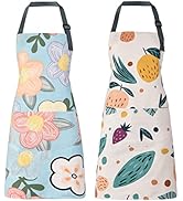 ARBINSON 2 Pack Floral Apron for Women with Pockets, Adjustable Cotton Chef Aprons for Kitchen, C...