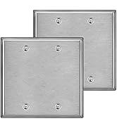 [2 Pack] BESTTEN 2-Gang Blank Metal Wall Plate with White or Clear Plastic Film, No Device Anti-C...