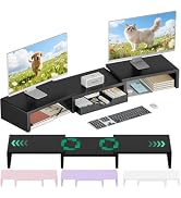 OPNICE Dual Computer Monitor Stand Riser, Desk Organizer with Drawer, Office Desk Accessories &amp; W...