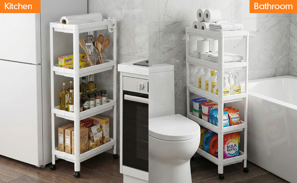 Moryimi Laundry Room Cart Between Washer and Dryer Storage, Expandable Slim Laundry Cart