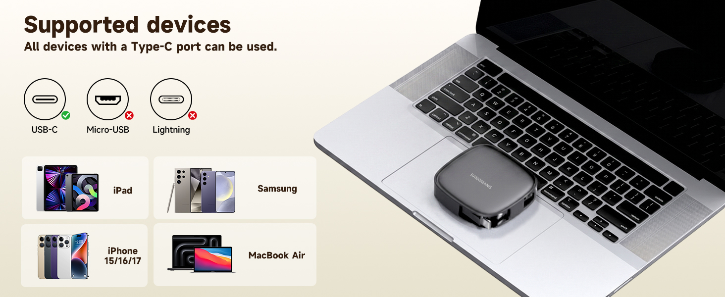 Retractable iPhone usb c cable