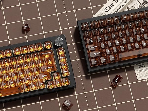 Brown Clear keycaps,Coffee Transparent keycaps 75%,Ceramic Jelly Key caps Set,Shine Through key caps